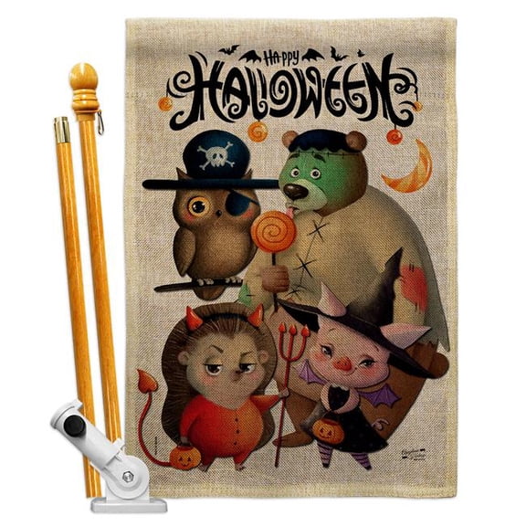 Angeleno Heritage HS130413-DB Halloween Friends Falltime 28 x 40 in. Double-Sided Decorative Horizontal Flags for Decoration Banner Garden Yard Gift