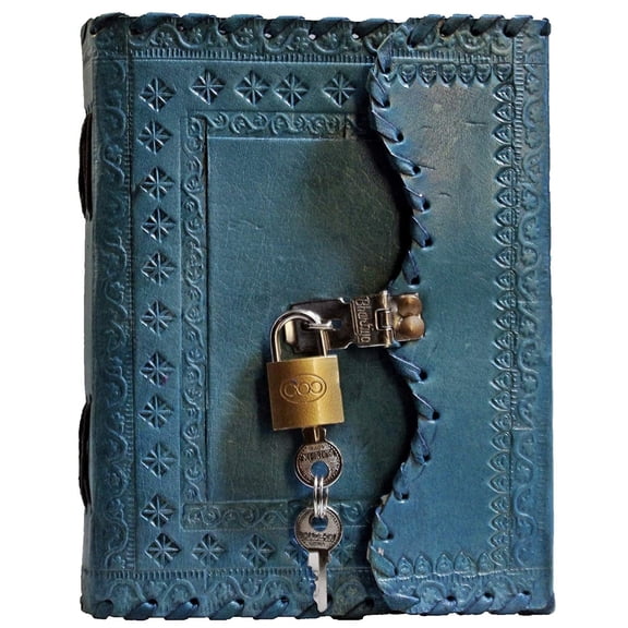 TUZECH Leather Journal for Men and Women Diary to Write Poems,Sketchbook Book of Shadows, Record Keeping Notebook Personal Memoir with Lock and Key Leather Bound - Unlined (Blue)
