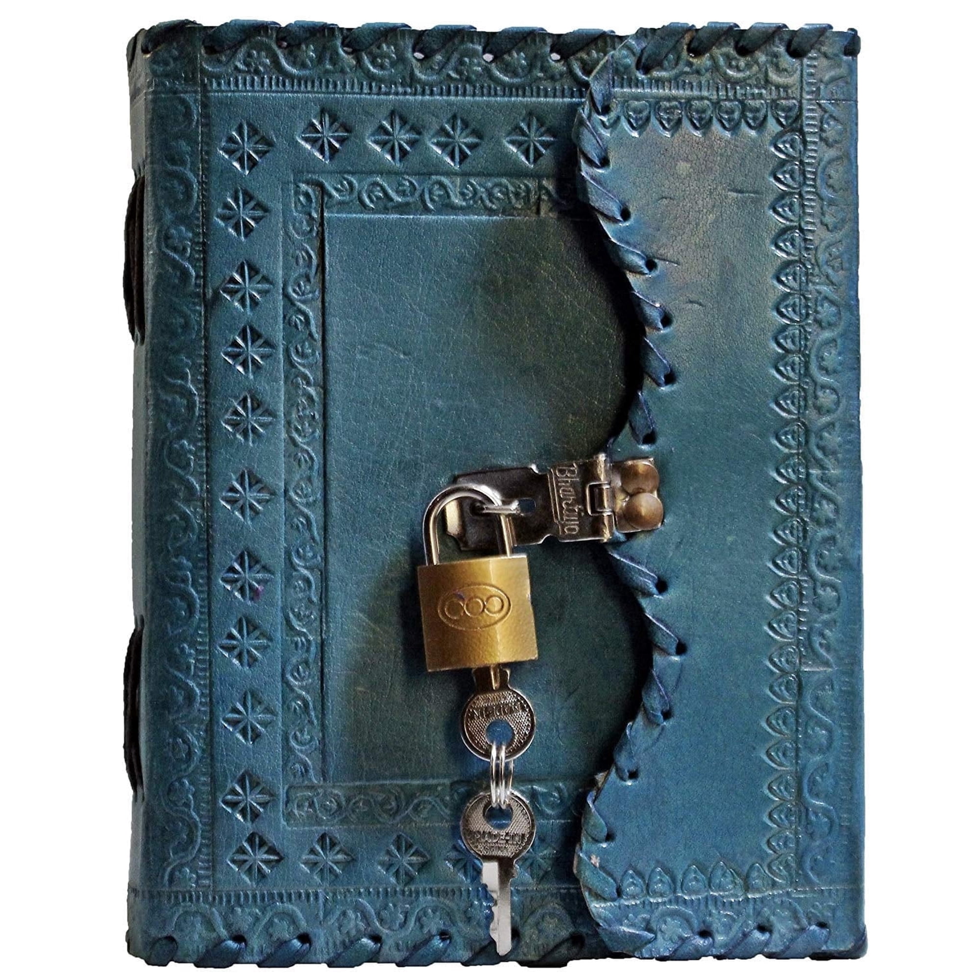 TUZECH Leather Journal for Men and Women Diary to Write Poems,Sketchbook Book of Shadows, Record Keeping Notebook Personal Memoir with Lock and Key Leather Bound - Unlined (Blue)