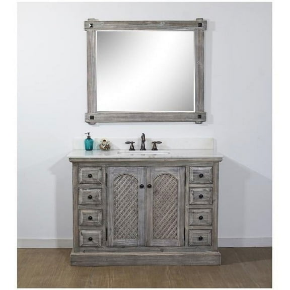 Infurniture  Grey/White Wood/Marble/Ceramic 48-inch Rustic Bathroom Vanity