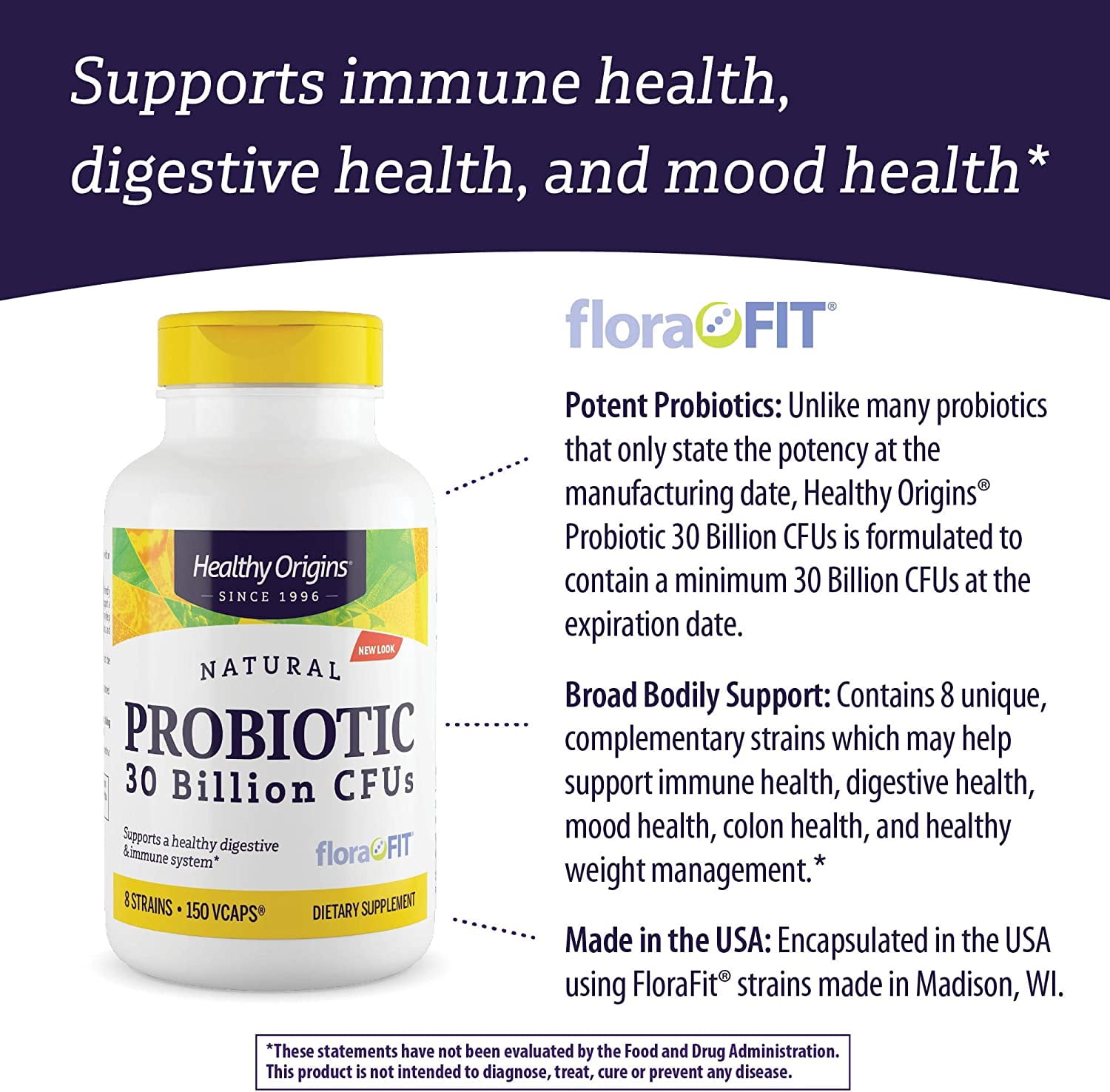 Healthy Origins Probiotic 30 Billion CFU's (floraFIT, Shelf-Stable), 150 Vcaps