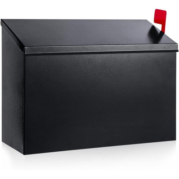 Wall Mount Mailbox with Flag, Galvanized Steel Mail Box for Post Outdoor, Large Capacity Rust-Proof Metal Postbox for House and Office, with Mailbox Numbers, Black