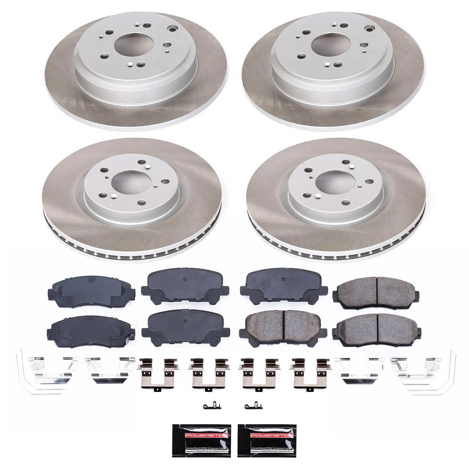 PowerStop Front and Rear Semi-Coated Rotor and Low-Dust Ceramic Brake Pad Kit SC5858