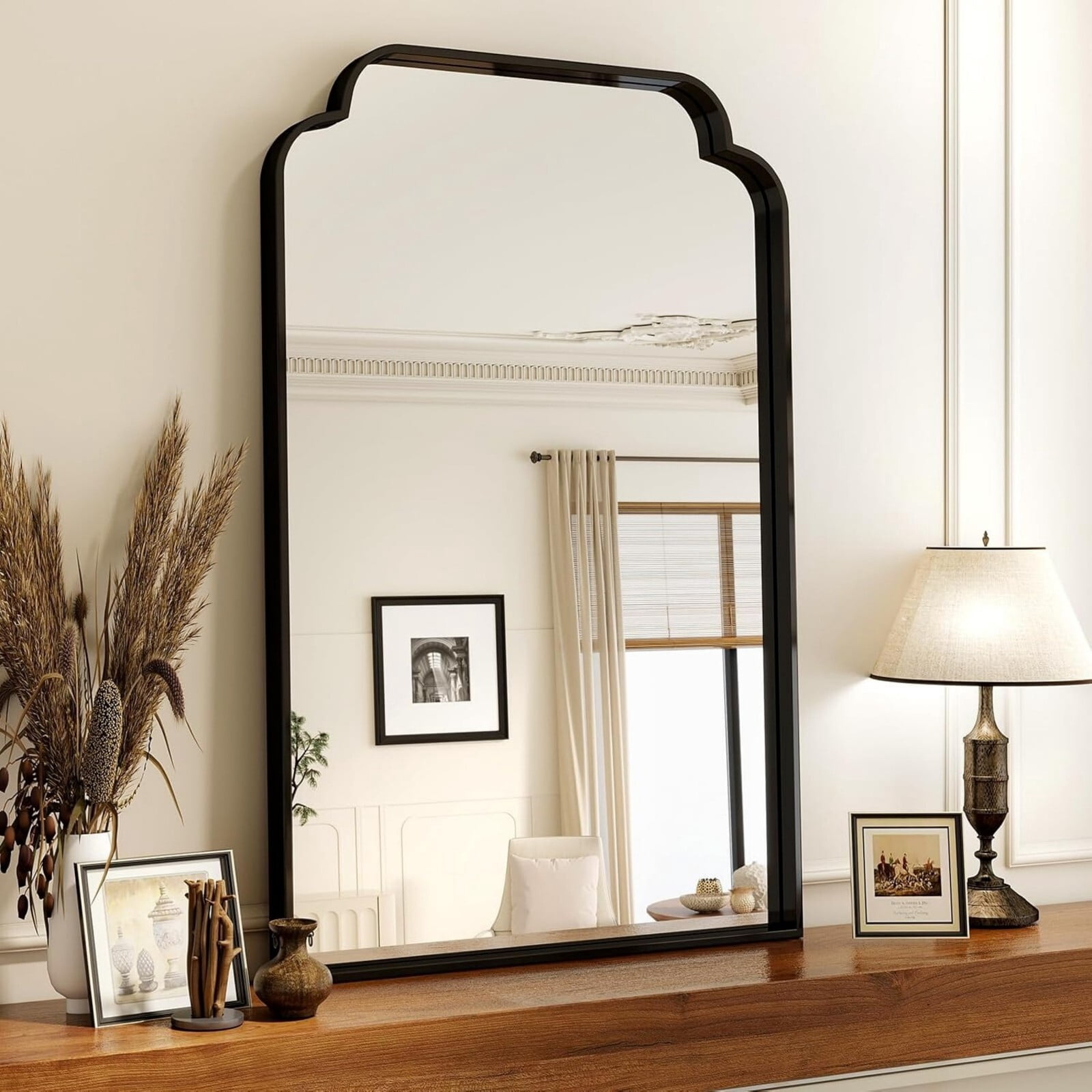 AUROMIR 36"x24" Arched Bathroom Mirror Modern Wall Mounted Mirror with Deep Frame, Black