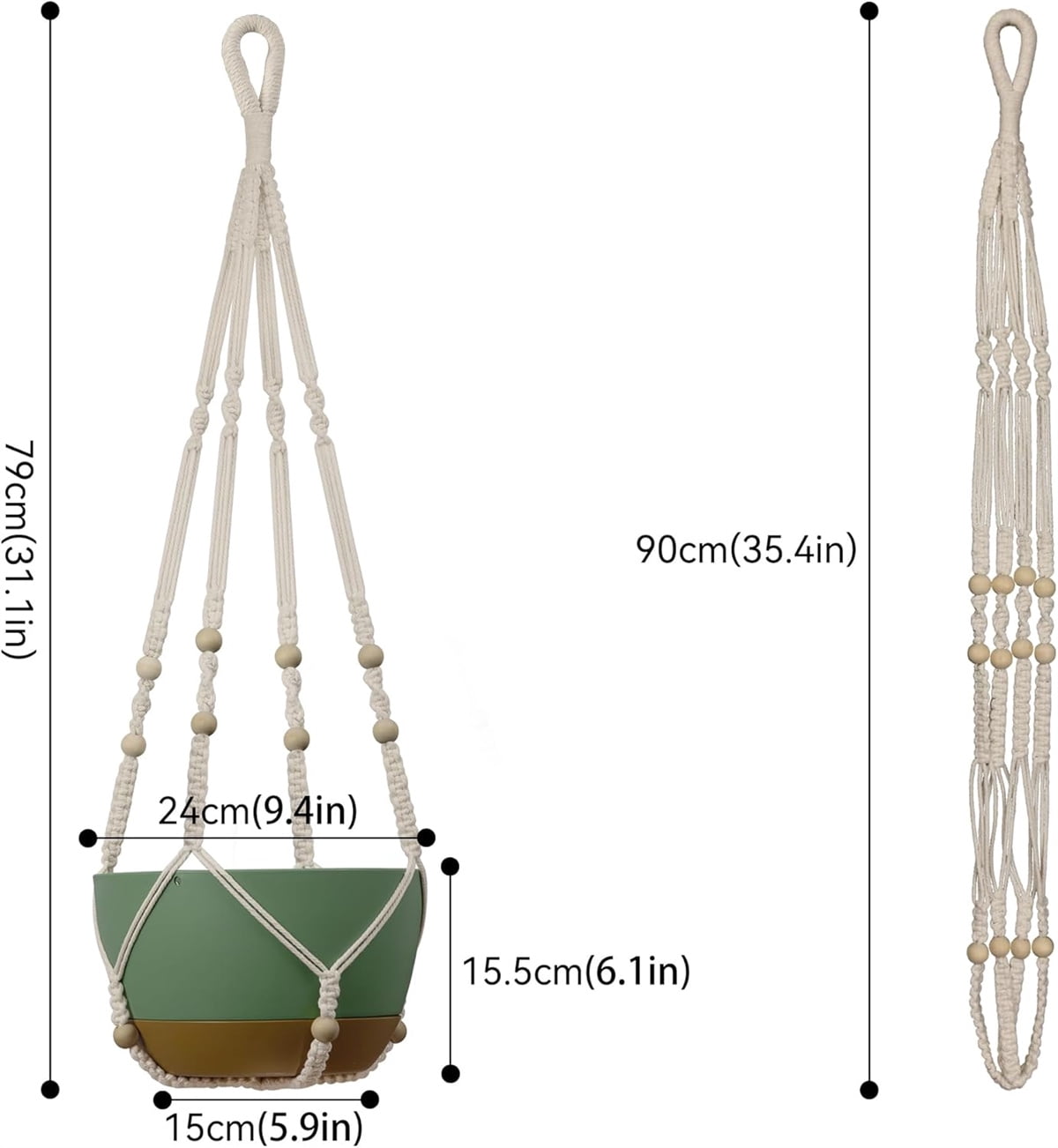 Yahome 3 Pcs Macrame Plant Hanger Indoor Outdoor Hanging Planter for Plants 35 Inch Holder Flower Pot Holder with Decorative Wood Beads & No Tassels, Ivory (Pots Not Included)