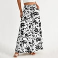 thumbnail image 5 of Women Casual High Waist Wide Leg Pants Summer Floral Solid Long Palazzo Pants Lounge Beach Trousers with Pocket, 5 of 7