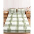 thumbnail image 2 of Queen Size Fitted Sheet Set - Sage Green Plaid 3 Piece Bedding Sets 16" Deep Pocket Fitted Sheet with 2 Pillowcases, Gingham Check Minimalist Grid Farmhouse Brushed Microfiber Hotel Luxury Bed Sheets, 2 of 9