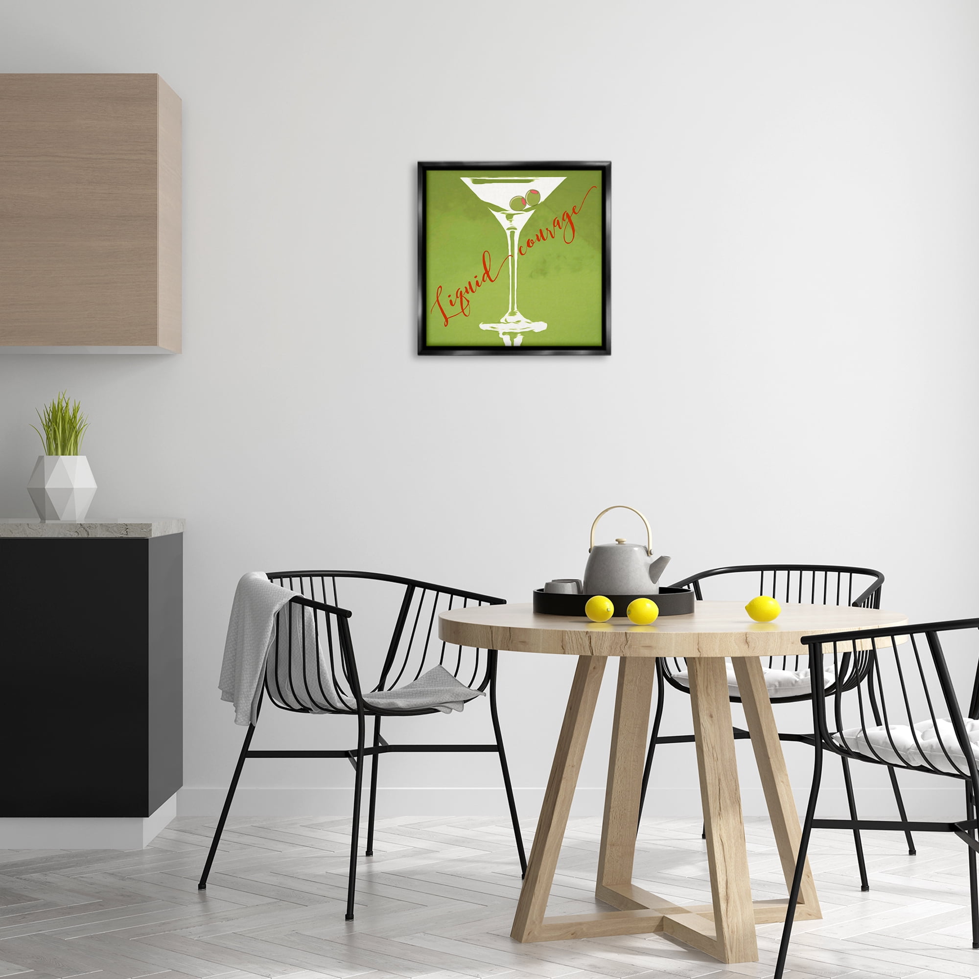 Stupell Industries Liquid Courage Sassy Martini Food & Beverage Painting Black Floater Framed Canvas Art Print Wall Art, 18 x 18