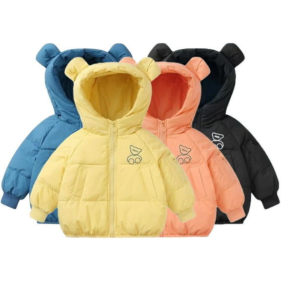 Godderr Boys Girls Bear Hooded Down Coat for Toddler Baby Winter Coat Kids Puffer Warm Outwear for 1-9Y