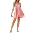 thumbnail image 2 of Noche de inspiración para mujeres, camisón de lencería con encaje, vestido de dormir de satén sedoso, babydoll, cami, pijama corto en rosa, 2 of 6