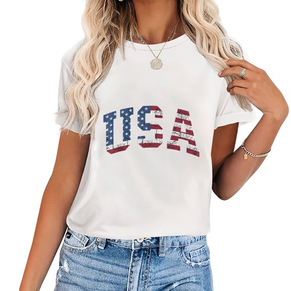 Usa Shirt Women Patriotic American Flag Distressed T-Shirt