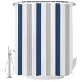 thumbnail image 2 of Navy Blue Grey Stripe Shower Curtains for Bathroom, Modern Farmhouse Vertical Striped Waterproof Fabric Shower Curtain, Decorative Bathroom Curtain for Bathtub, 72"x72" , No Hooks Included, 2 of 9