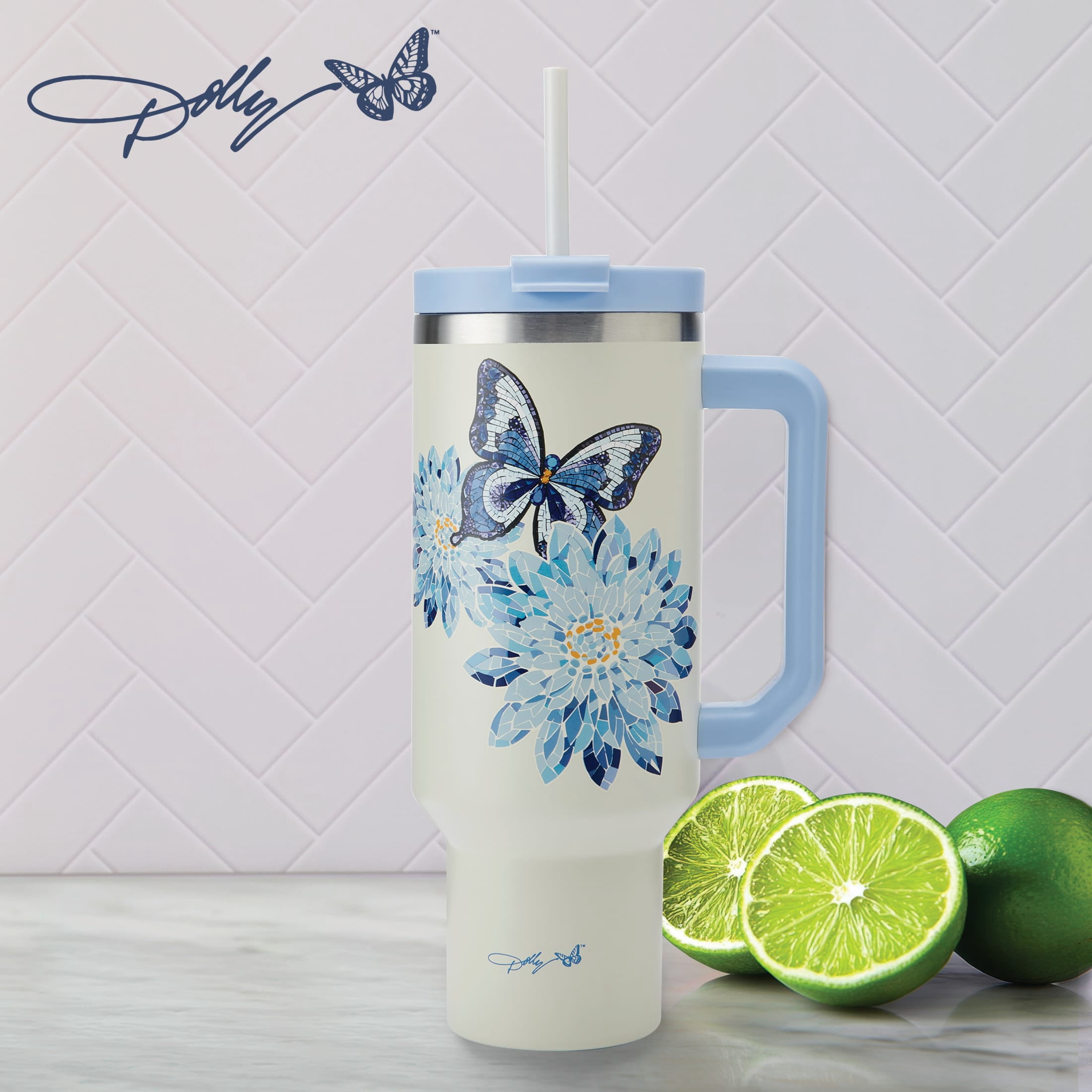 Dolly Parton 40 oz Stainless Steel Tumbler with Handle Blue Jewel