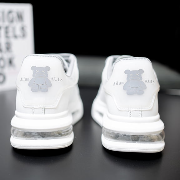 Men'S Air Cushion White Sneakers, Korean Style, Versatile And Trendy Sports Shoes with Thick Soles for Students