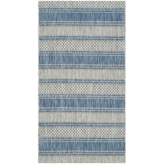 SAFAVIEH Courtyard Paul Striped Indoor/Outdoor Area Rug, 2' x 3'7", Grey/Navy