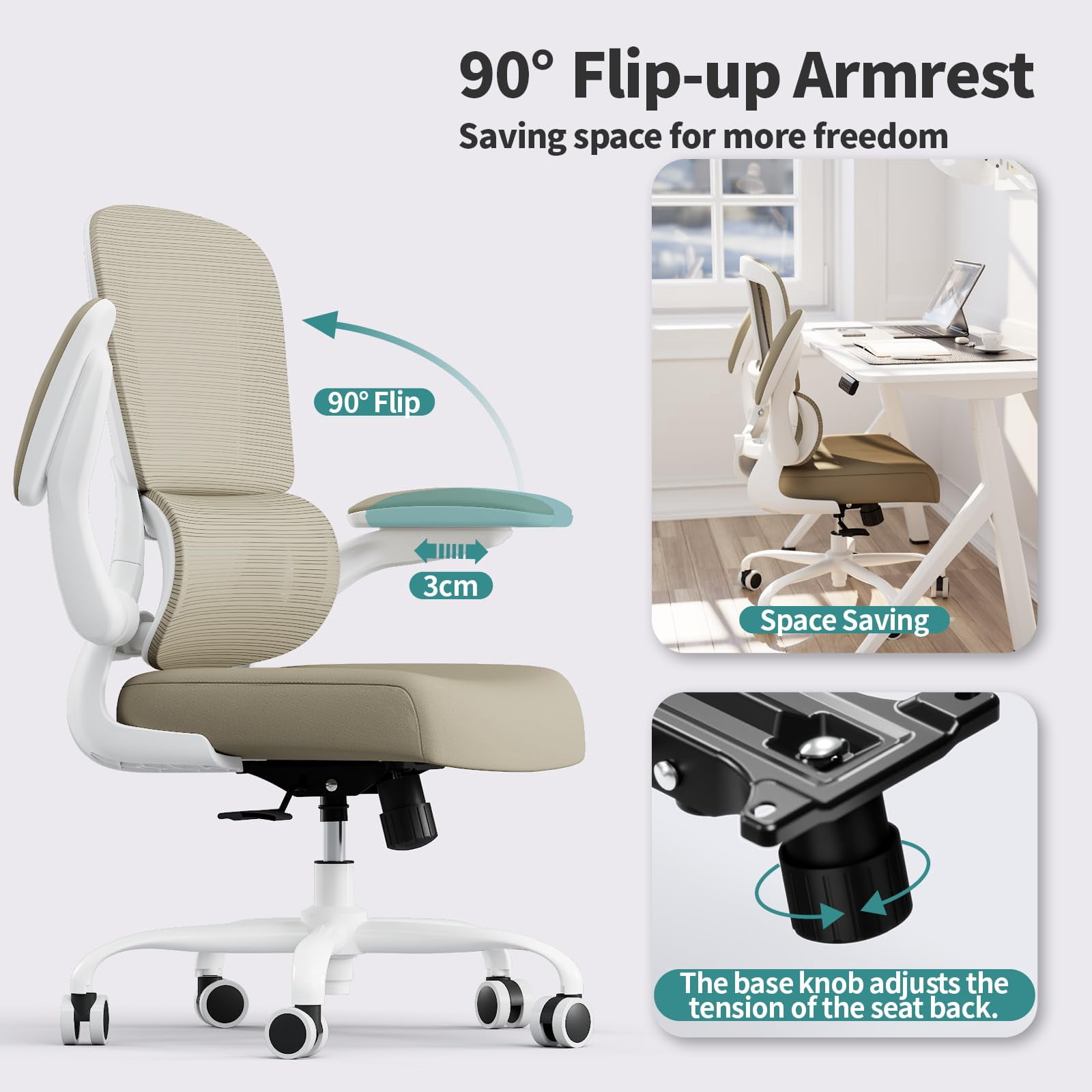 Office Chair - Ergonomic Desk Chair with Adjustable Lumbar Support, Mesh Computer Chair, Executive Chairs for Home Office Comfortable Lumbar Support (Black)