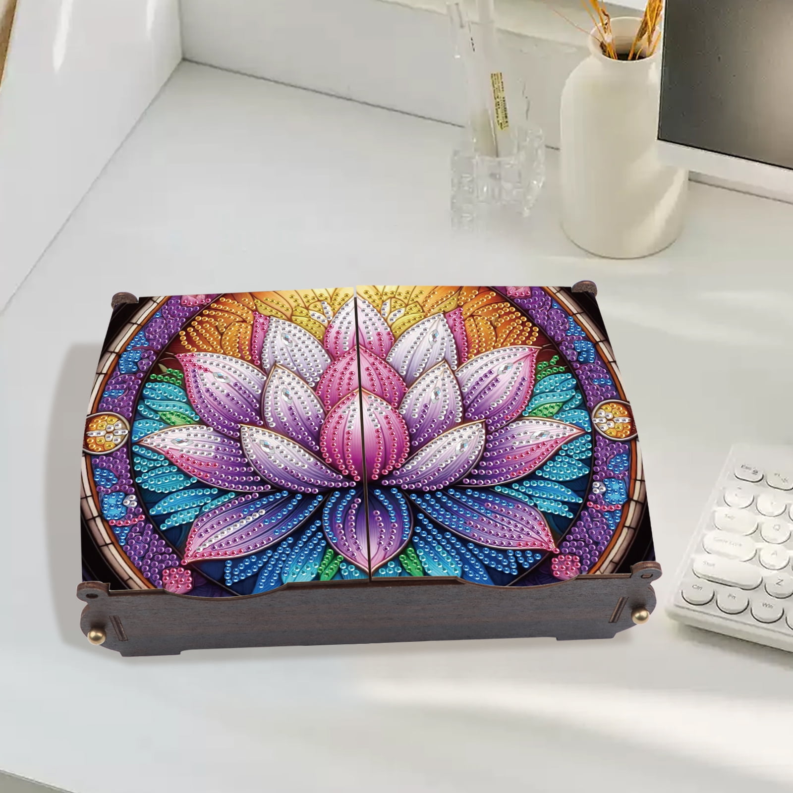 Diamond Painting Kit Storage Box, Beautiful Lotus DIY Multifunctional Handicraft Storage Box, Suitable for Home Office Holiday Gifts