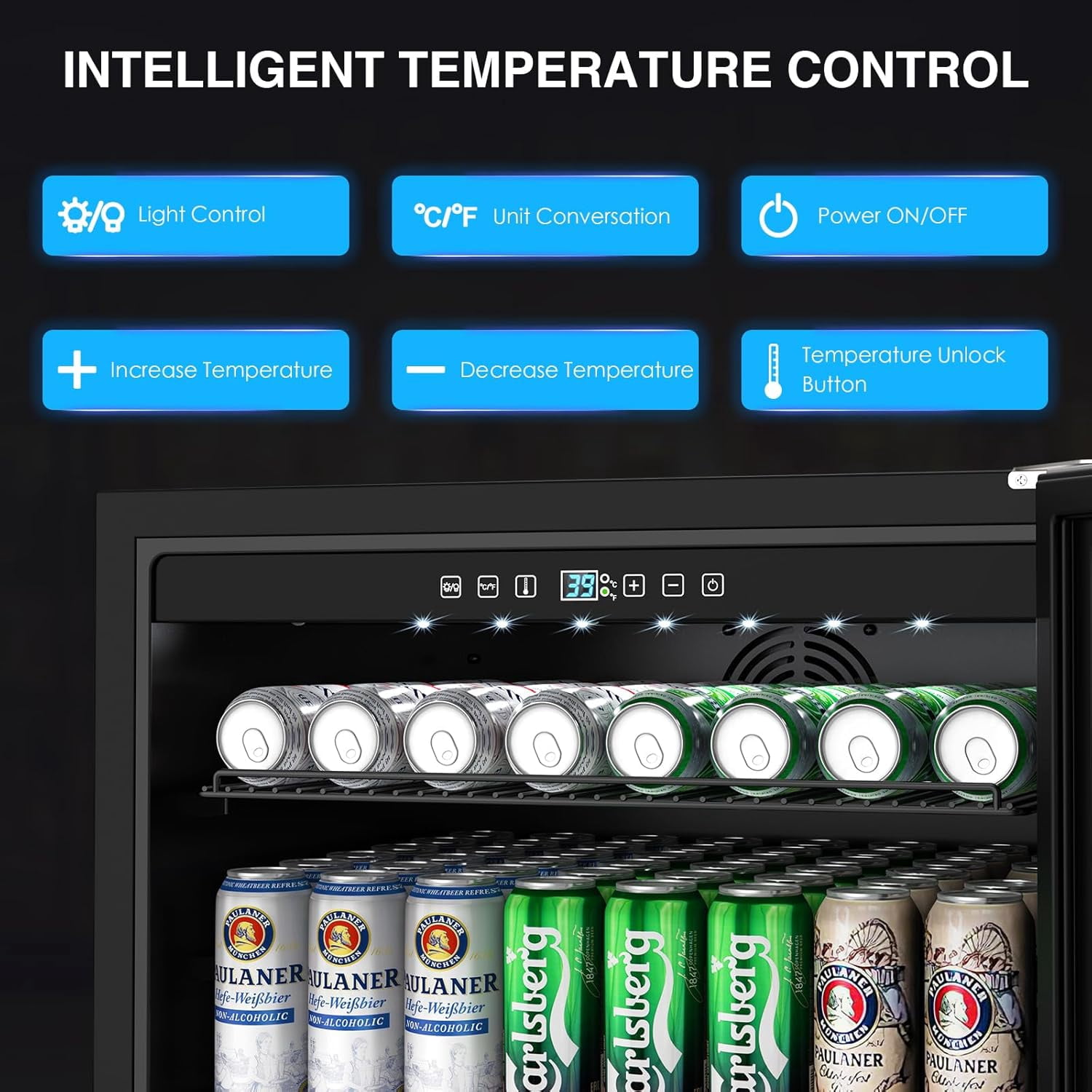 24 Inch Outdoor Beverage Fridge, Weather Proof Stainless Steel Beverage Cooler Under Counter Beer Fridge, Indoor/Outdoor Beverage Refrigerator for 190 Cans, Built-in/Freestanding (Foam Door)