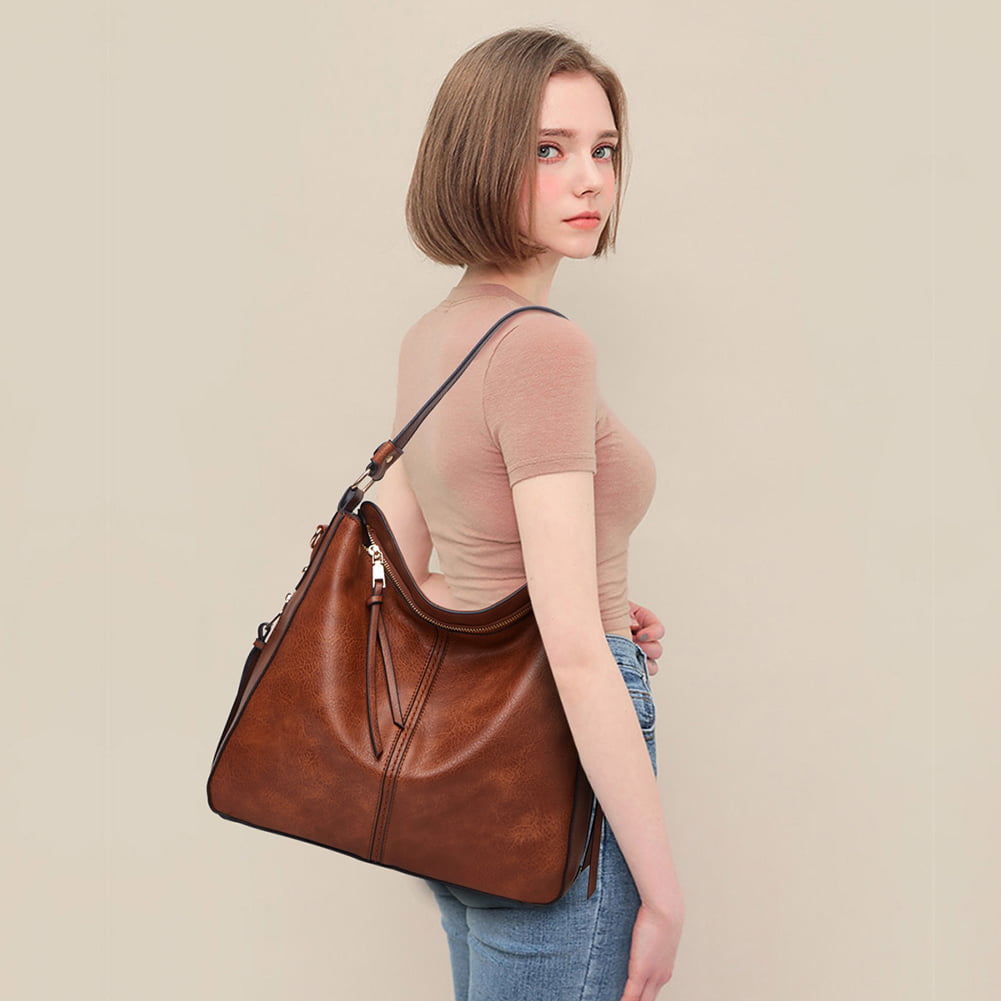 Women PU Leather Shoulder Handbag Tote Bag Solid Color Large Capacity Sling Bag