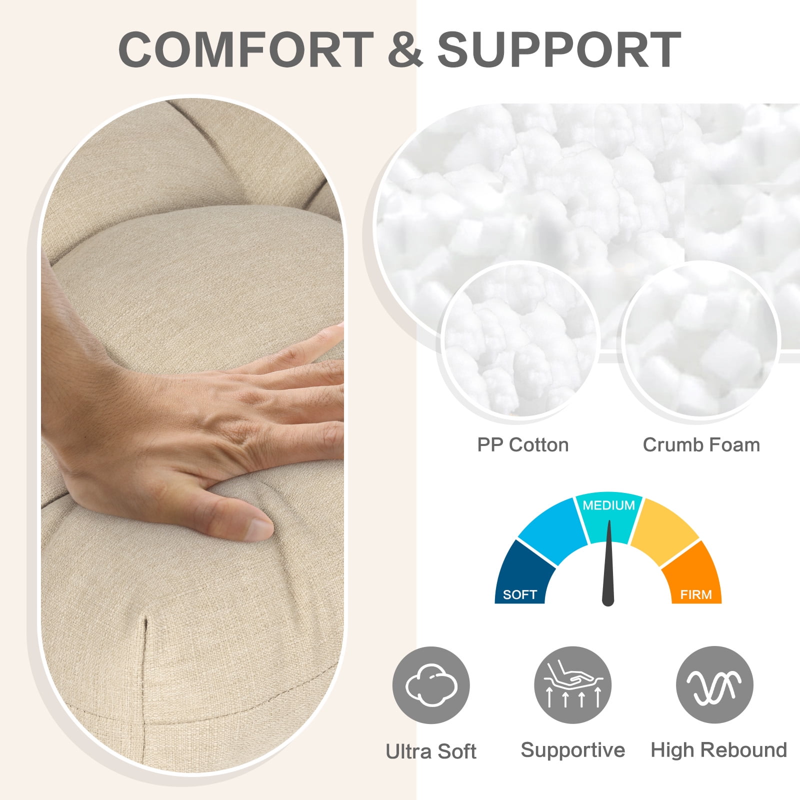 Aoodor 19x19x5 Inch Tufted Outdoor Chair Cushions, Water and Fade Resistant Polyester Dining Chair Pads with Ties for Patio Furniture, Set of 2, Khaki