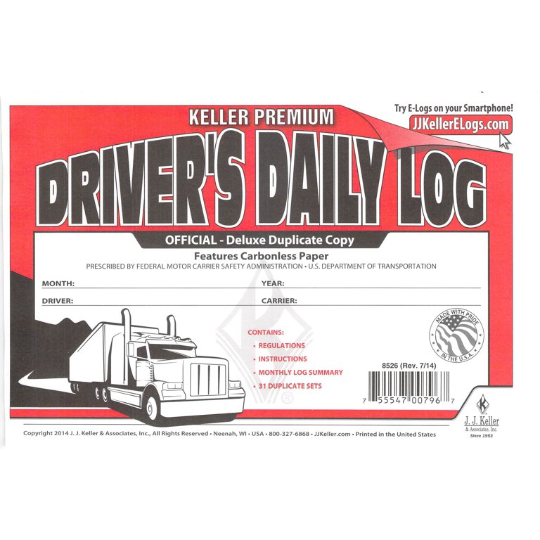 J.J. Keller 8526 Driver's Daily Log Book (2) - Walmart.com