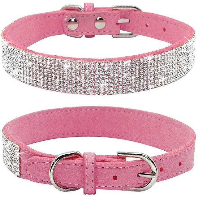 Collar de perro con diamantes de imitación, lindo y brillante cuero de gamuza suave para perro y gato