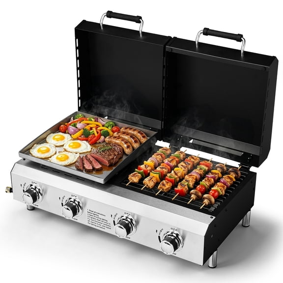 Ktaxon 4 Burner Propane Gas Grill and Griddle Combo with Auto Ignition,40000 BTU for Outdoor Cooking,Portable