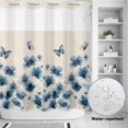 thumbnail image 2 of No Hook Shower Curtain, Navy Blue Floral Shower Curtains for Bathroom with See Through Top Window, Spring Flowers Rustic Butterfly Waterproof & Washable Bath Curtain Long 72"x78", 2 of 9