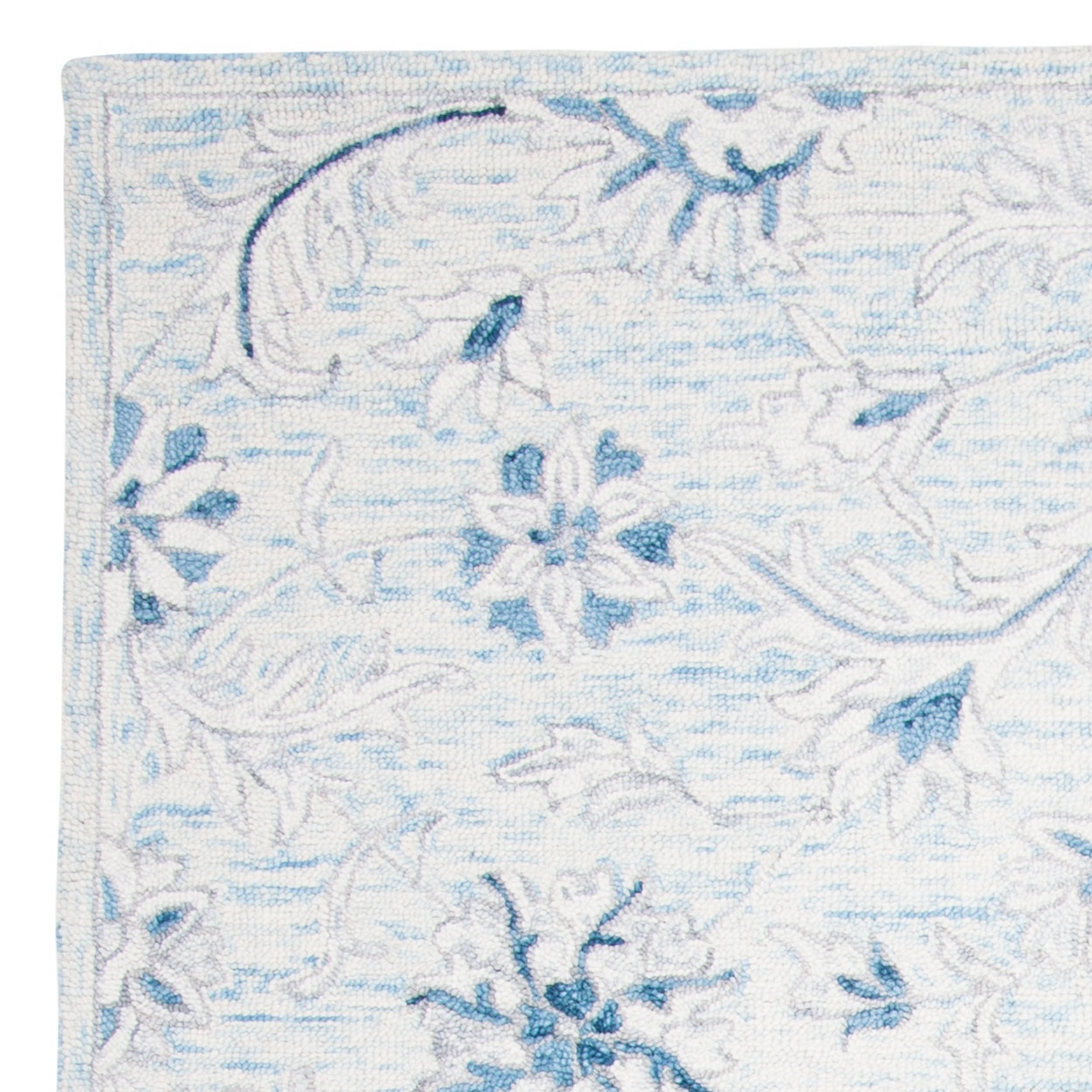 SAFAVIEH Micro-Loop Carl Floral Overdyed Wool Area Rug, Light Blue/Ivory, 9' x 12'