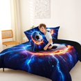 thumbnail image 4 of Erosebridal Football Soccer Pattern Queen Comforter Set,Abstract Lightning Print Bedding Comforter Set For Teens Boys,Reversible Black 3-Piece, 4 of 7