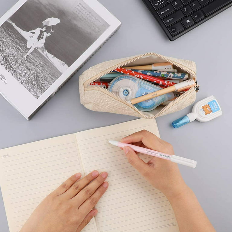 Small Pencil Case Student Pencil Pouch Coin Pouch Cosmetic Bag Office  Stationery Organizer for Teen School-Beige(Beige) 