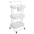 thumbnail image 3 of 3-Tier Rolling Storage Cart with Mesh Baskets, Lockable Wheels, 360° Rotatable Hanging Hooks for Bedroom, Bathroom, and Kitchen, 3 of 6