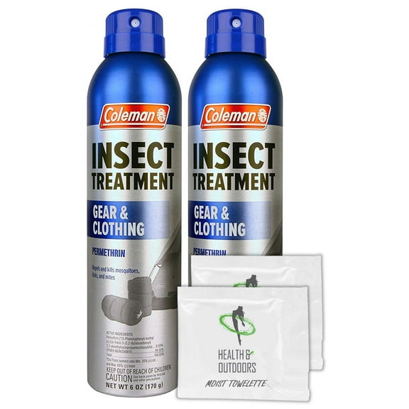 Coleman 6 oz Permethrin Gear and Clothing Insect Treatment and Repellent (2 Pack)   Bonus Moist Towelettes