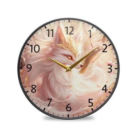 BZSMCE Wall Clock Acrylic Size：9.5*9.5in/11.9*11.9in Fox with Golden Crown Design Pattern Clock