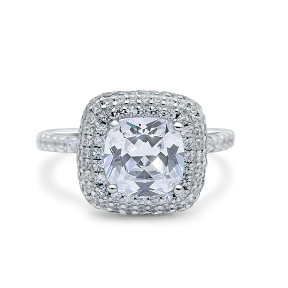 Halo Art Deco Cushion Cut Wedding Ring CZ 925 Sterling Silver Size 5