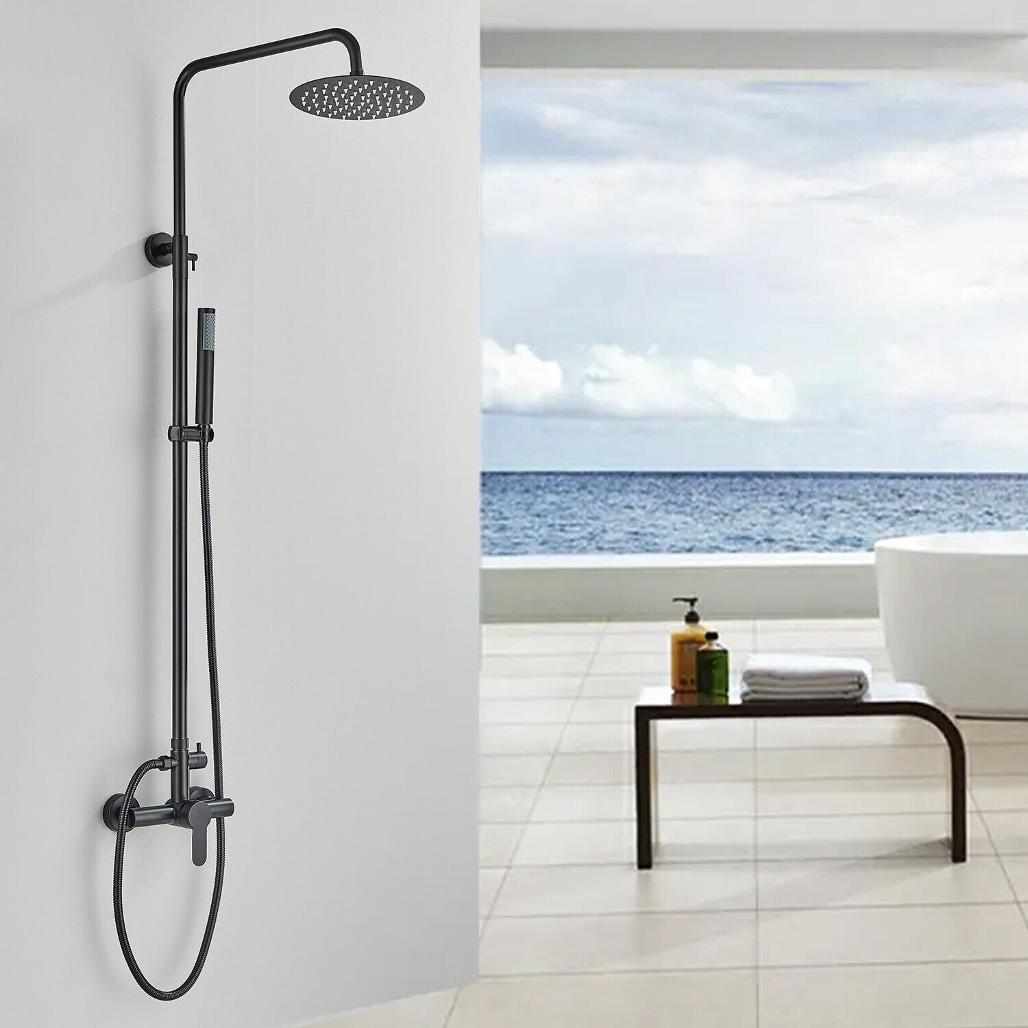 Black Shower Faucet Set Wall Shower System Fixture Stainless Steel Mixer Tap