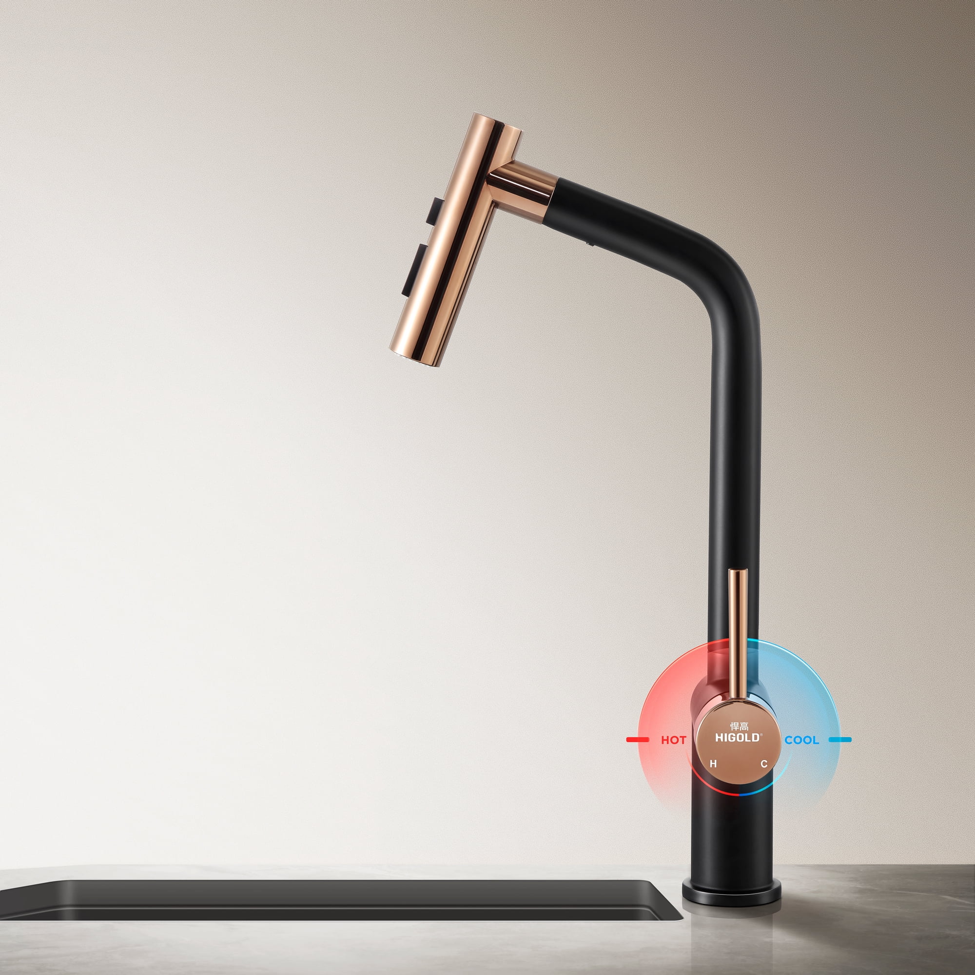 HIGOLD IF Award BN1.0 Single Handle Pull Down Kitchen Faucet, Brushed Nickel Finished