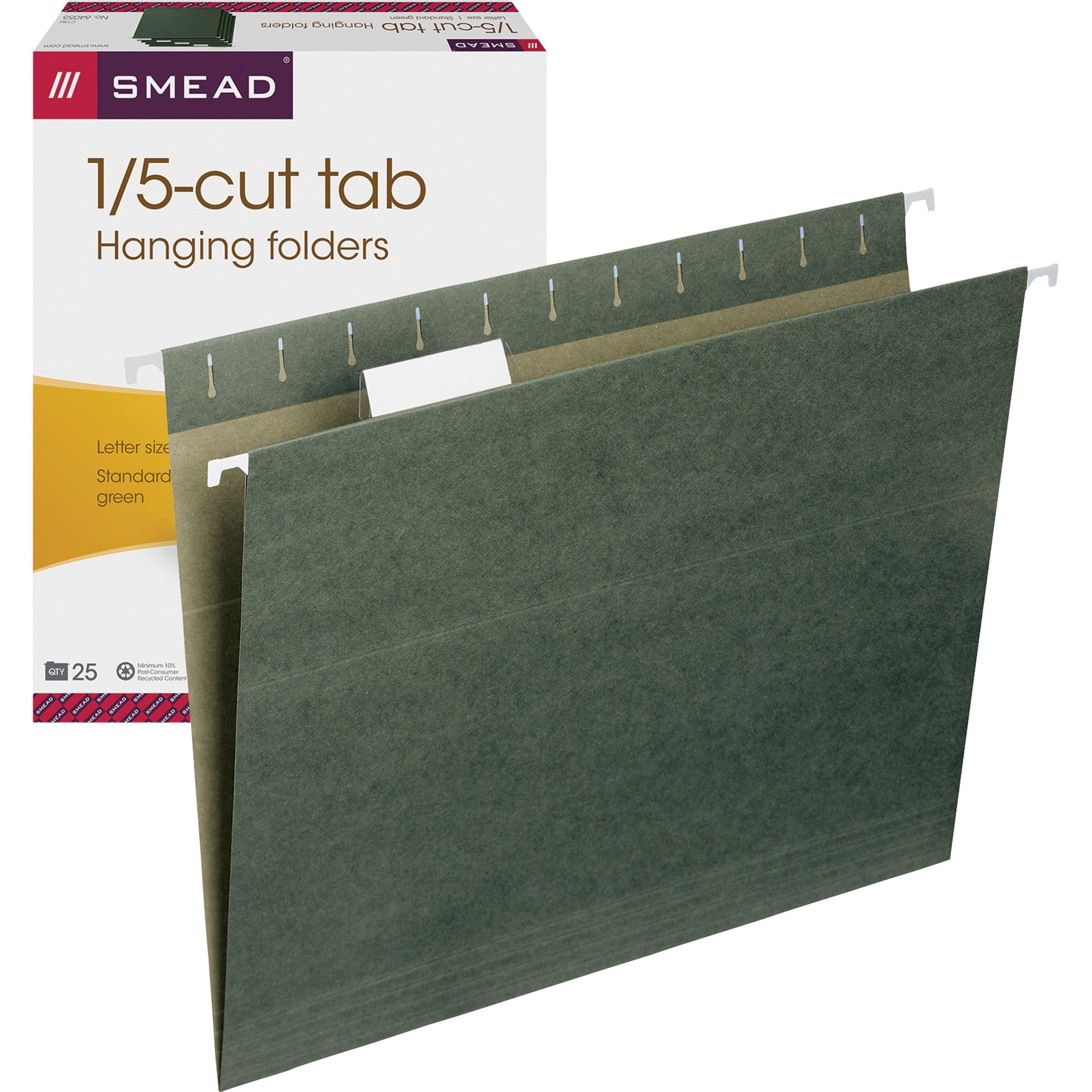 Hanging File Folders Letter Size Standard Green 1/5cut Adjustable Tab 25 Per Box 