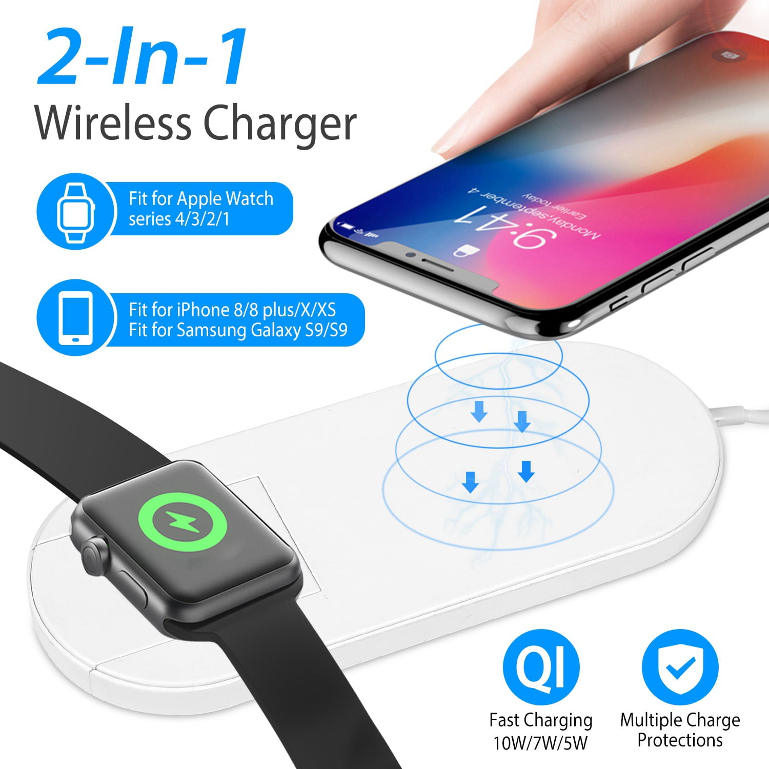 iMountek 10W Qi Wireless Charger Watch Charger 2in1 Wirless Charging