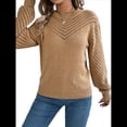 thumbnail image 1 of Suéteres de Crochet para Mujer, Cuello Redondo, Larga, Lindos Suéteres de Algodón Calados, Tops de Punto. Caqui M, 1 of 9
