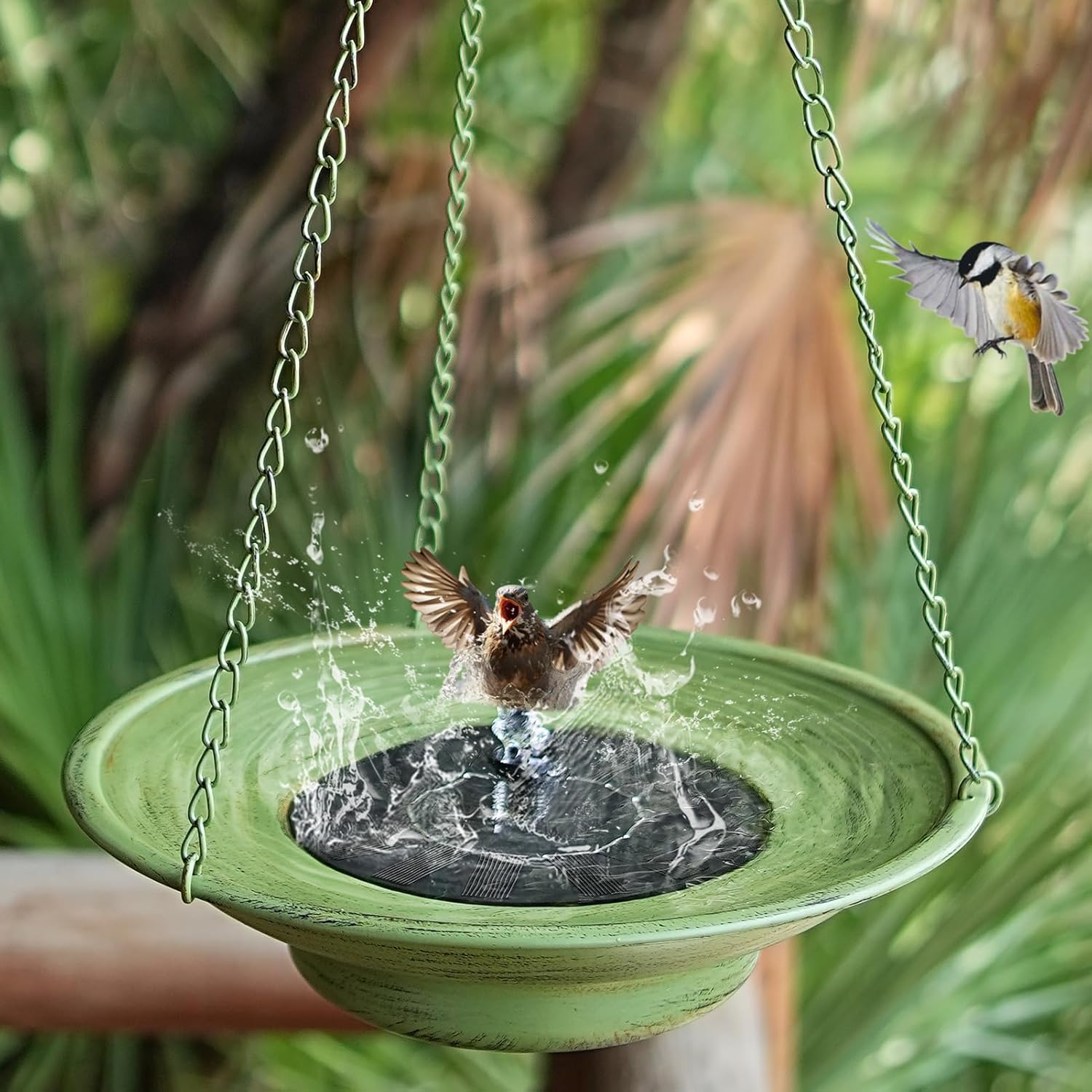 30" H*12.4" W Solar Fountain Hanging Bird Bath, Metal Bird Bath Bubbler, Outdoor Bird Bath Bowl, for Outdoors Garden Patio Decor.