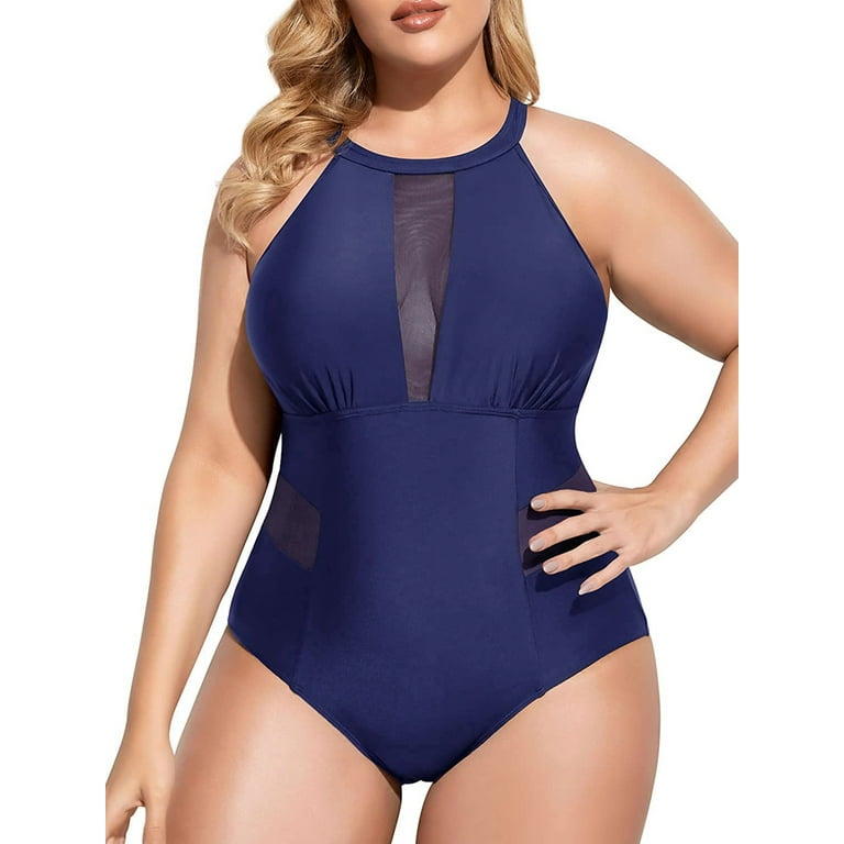 Chama Womens Plus Size Swimsuits Swimdress Tummy Control Swimwears