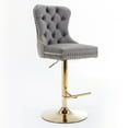 thumbnail image 3 of Yoneston Bar Stools Set of 2, Adjustable Height Bar Stools with Tufted Velvet Upholstery, Nailhead Trim & Gold Metal Base, Modern Counter Stools for Pub, Kitchen Island, Gray, 3 of 9