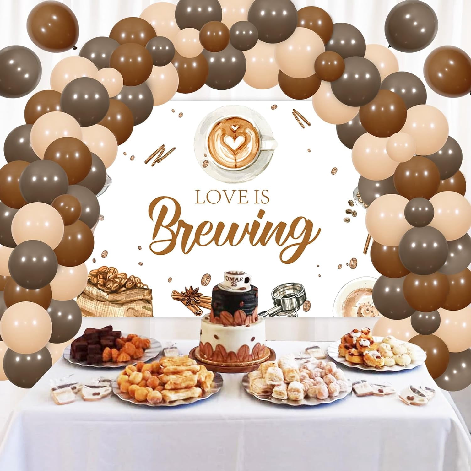 Wuhananboruib Bridal Shower Decorations Love Is Brewing Backdrop Banner Coffee Balloon Arch Kit Love Is Brewing Coffee Bar Bachelorette Party Supply for Lovers Wedding Shower