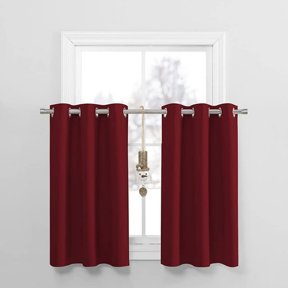 HWZWT Pieces Long Christmas Home Decor Grommet Top Short Kitchen Curtain Panel Blackout for Living Room x 36 Inch 42 Inch Curtain Red