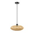 thumbnail image 1 of 1-Light Matte Black Pendant Light with Blonde Bamboo Shade, 1 of 9