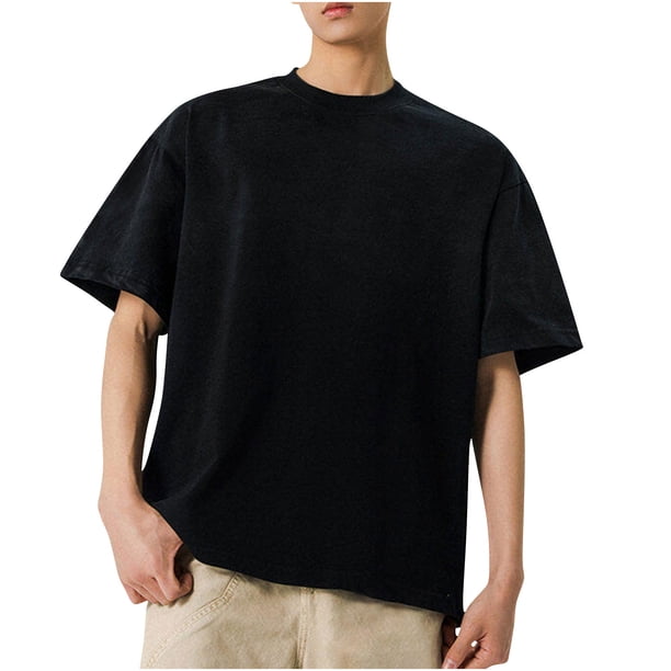 Playera Elvqul de Hombre Negro Algodón Casuales con Estampado en Degradé Manga Corta Cuello Redondo