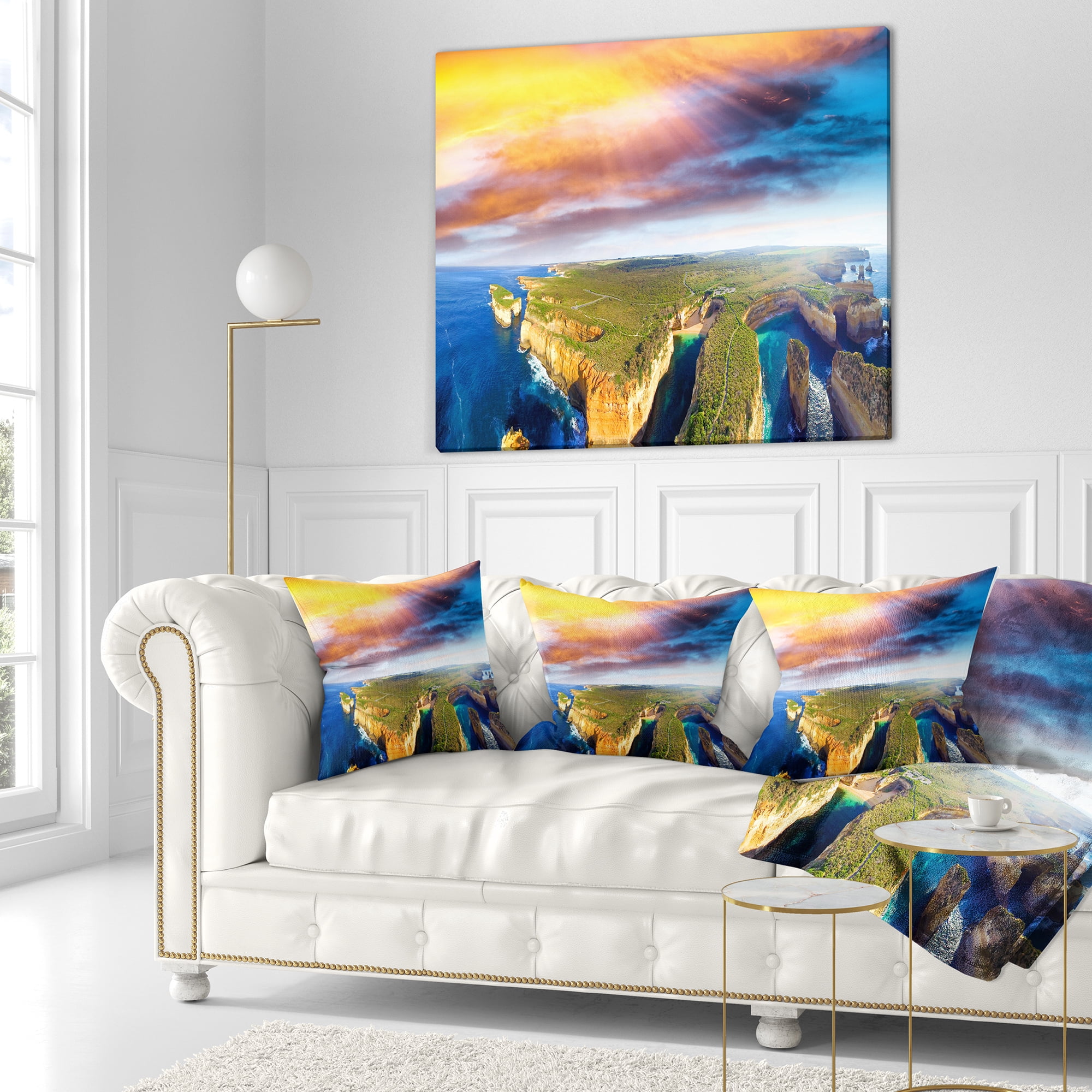 Designart Aerial View of Great Ocean Road - Seascape Throw Pillow - 16x16