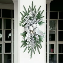 EWASWON Christmas Bow Decoration, Silver Holiday Door Hanging, Handcrafted Stair Railing Decor, Reusable Xmas Home Ornament