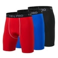 thumbnail image 4 of Pantalones cortos deportivos para hombre de 3 piezas, de secado rápido, elásticos, ajustados, para correr, gimnasio, 4 of 7
